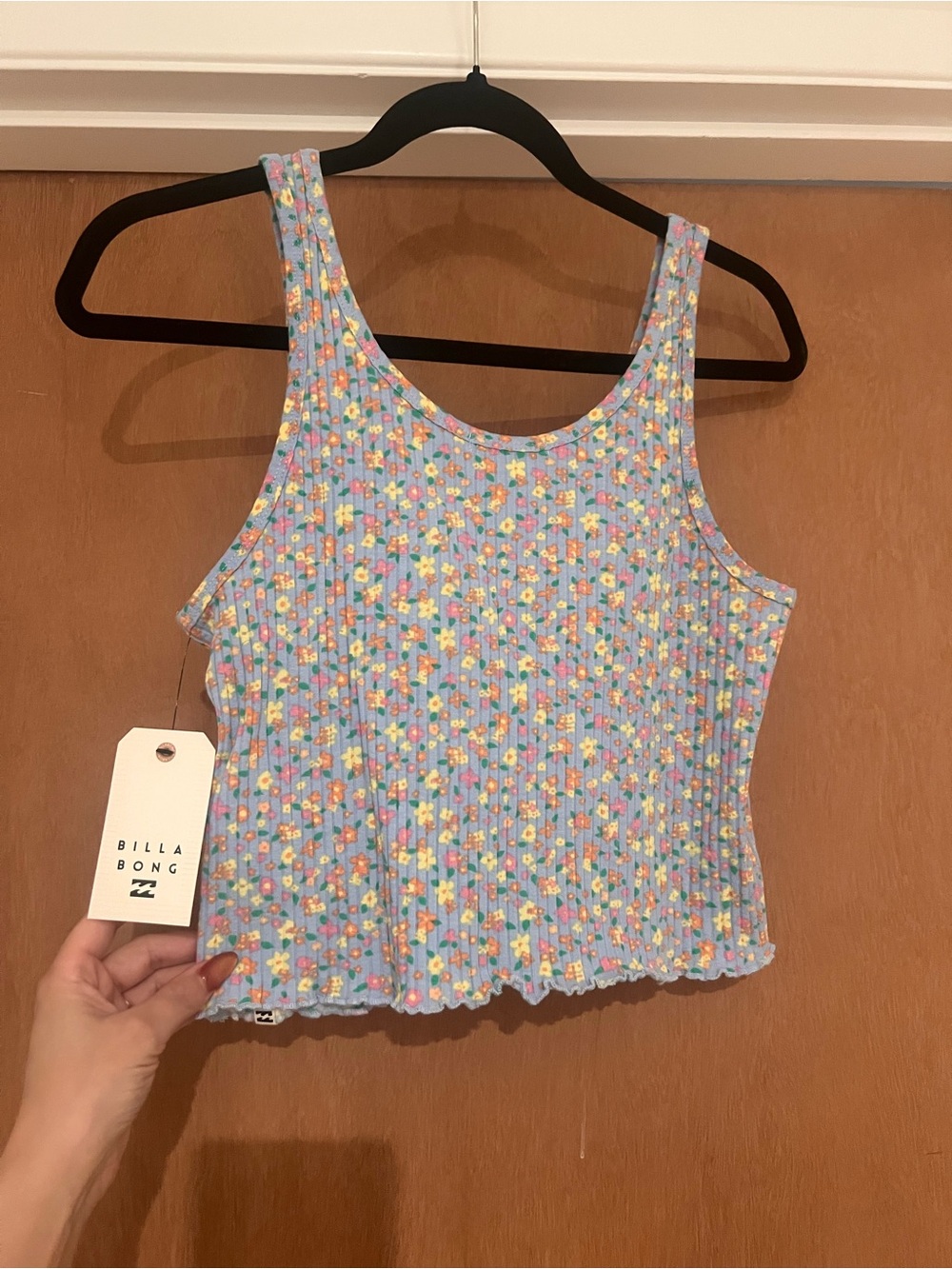 Billabong Light Blue Floral Ribbed Cropped Tank - Picture 2 of 4